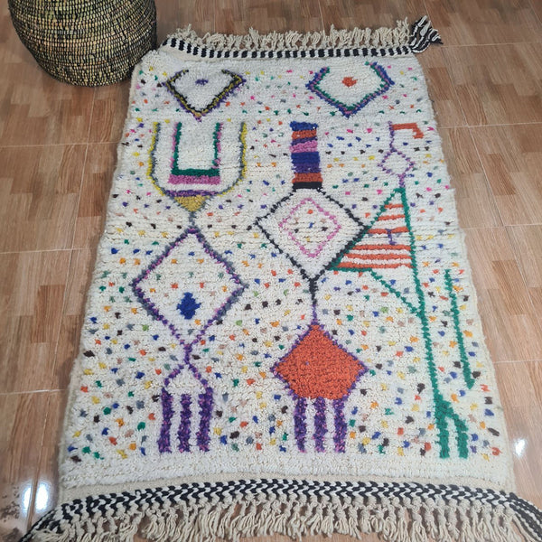 UNIQUE small berber rug, Handmade Rug , 3x5ft Moroccan Rug, 3x5ft Rug, Beniourain Wool Rug, Geometric Rug, Handwoven Rug, Area Rug