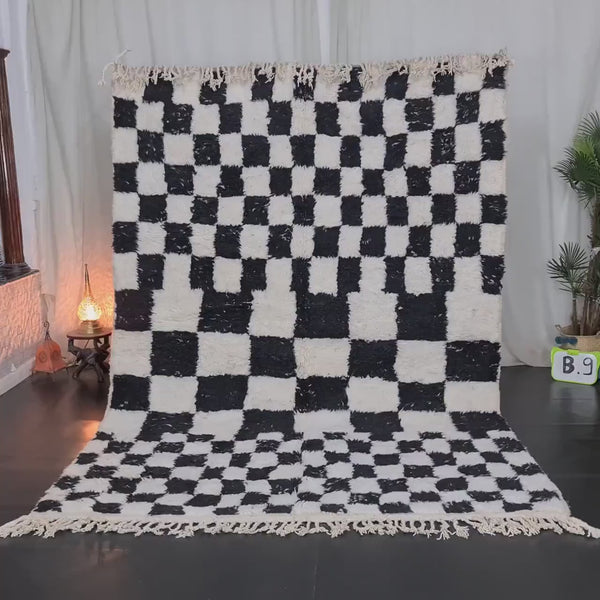 HANDMADE MOROCCAN RUG, Moroccan Wool Carpet, Checkered Rug, White And Black Carpet, Handmade Berber Rug, Azilal Checker Carpet, Tribal Rug.