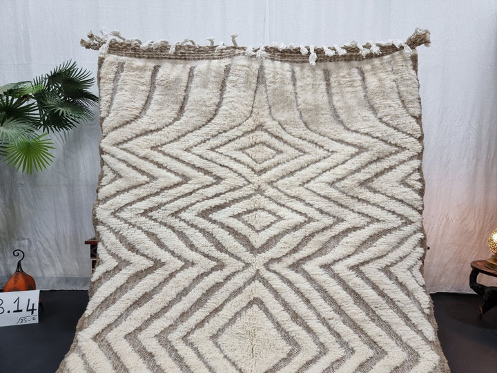 CUTE BENIOURAIN RUG, Sheep Wool Rug, Moroccan Wool Rug, White  Beige Rug, Geometric Rug Wool Rug, Handwoven Rug, Azilal Rug,Berber Area Rug