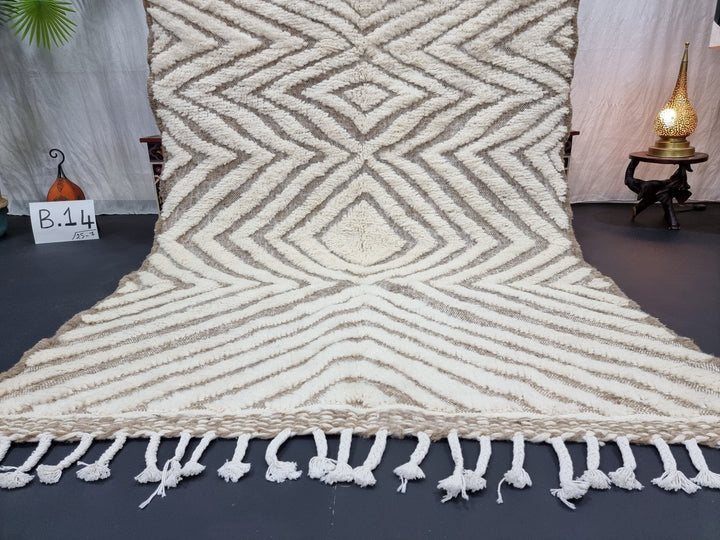 CUTE BENIOURAIN RUG, Sheep Wool Rug, Moroccan Wool Rug, White  Beige Rug, Geometric Rug Wool Rug, Handwoven Rug, Azilal Rug,Berber Area Rug