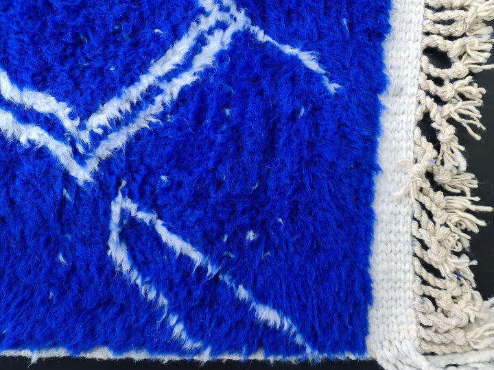 BLUE OCEAN RUG, Amazing Abstract Area Rug For Your Living Room, Handmade Form Royal Blue Wool of Sheep, Inspired From Berber Nomadic Tribes