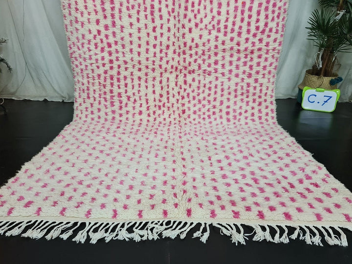 STUNNING BENIOURAIN RUG, Moroccan Handmade Rug, Berber Rug, Handwoven Rug, Handmade Rug, Dotted Rug, Pink And White Rug, Area Wool Carpet