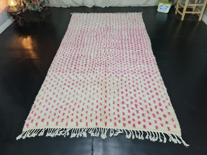 STUNNING BENIOURAIN RUG, Moroccan Handmade Rug, Berber Rug, Handwoven Rug, Handmade Rug, Dotted Rug, Pink And White Rug, Area Wool Carpet