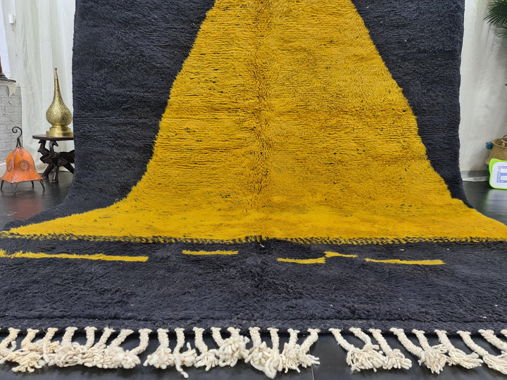 MOROCCAN HANDMADE RUG, Black and Mustard Beni Ourain Rug, Abstract Mustard Rug, Berber Rug, Handwoven Rug, Area Wool Rug, Bohemian Carpet