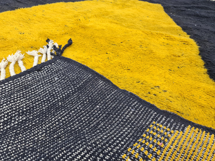 MOROCCAN HANDMADE RUG, Black and Mustard Beni Ourain Rug, Abstract Mustard Rug, Berber Rug, Handwoven Rug, Area Wool Rug, Bohemian Carpet