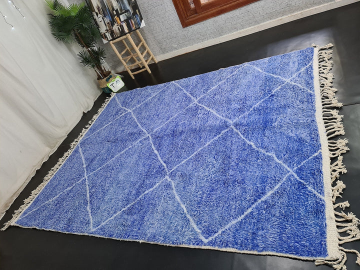 AMAZING OCEAN RUG, Moroccan Handmade Wool Rug For Your Home Design, The Classical Famous Diamond Design, Handwoven from Blue Wool of Sheep
