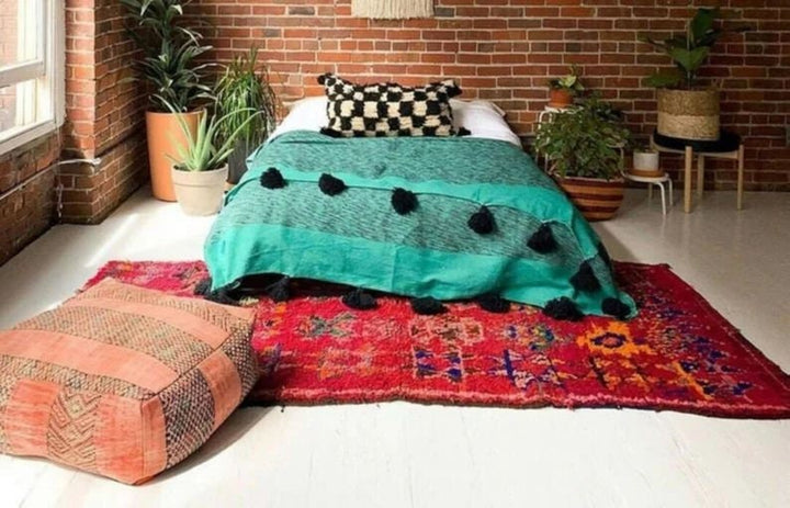 MOROCCAN TASSEL BLANKET  Moroccan pom pom throw blanket,bohemian decor bedcover, blanket sofa, pom pom blanket, Throw Blanket With Tassels