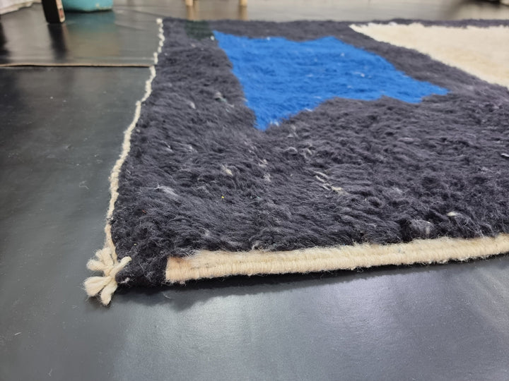 STUNNING BENIOURAIN RUG, Handmade Wool Rug, Moroccan Rug, Abstract Blue And Black Rug, Sheep Wool Rug, Handwoven Rug, Berber Rug, Plain Rug