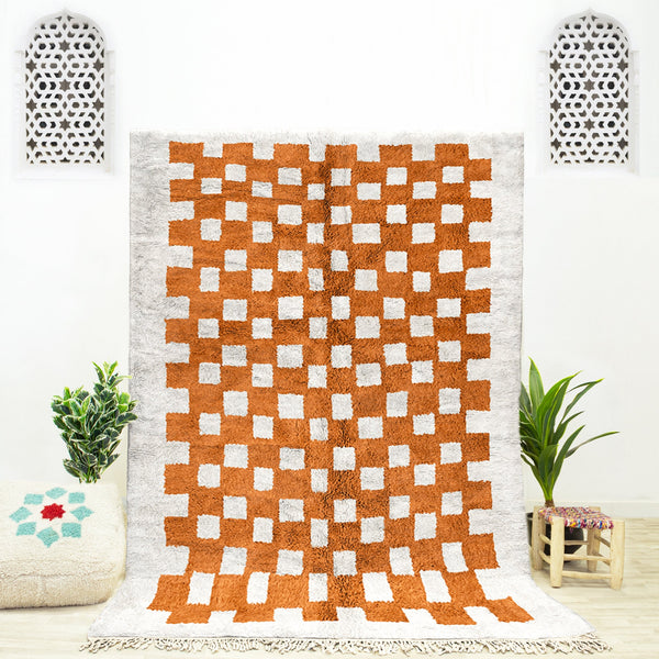 Brown Moroccan Rug, Checkered Rug, Handmade Wool Rug, Beni Ourain Rug, Checkerboard Rug, Area Rug, Bedroom Rug