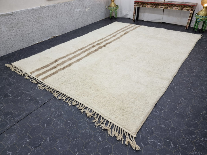 ARTISTIC BENIOURAIN RUG, Moroccan Handmade Rug, beige And White Rug, Striped Rug, Bohemian Rug, Sheep Wool Carpet, Berber Rug, Area Rug