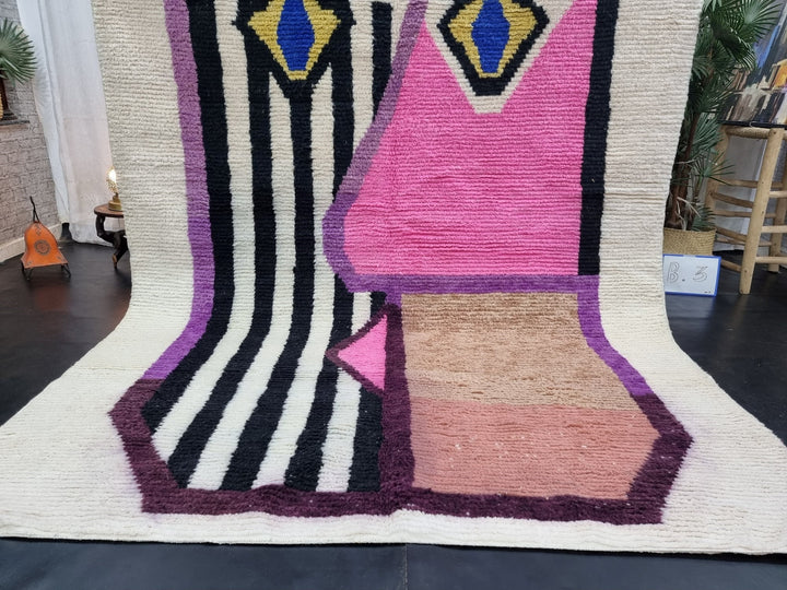 PRETTY MOROCCAN RUG, Handmade Wool Rug, White And Pink Rug, Berber Wool Rug, Abstract Wool Rug, Funky Rug, Area Rug, Handwoven rug, Boho Rug