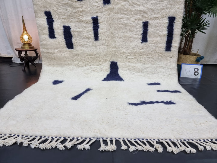 CUSTOM BENIOURAIN RUG, Moroccan Rug, White  Navy Blue Rug, Wool Handwoven Rug, Handmade Rug, Area Rug, Berber Rug, Abstract Rug, Tribal Rug