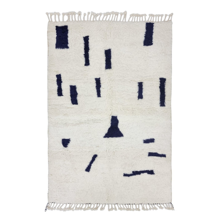 CUSTOM BENIOURAIN RUG, Moroccan Rug, White  Navy Blue Rug, Wool Handwoven Rug, Handmade Rug, Area Rug, Berber Rug, Abstract Rug, Tribal Rug