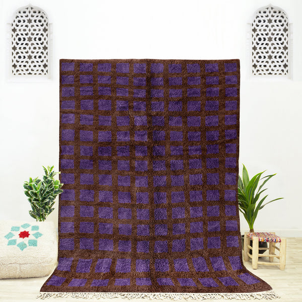 A Purple area Moroccan Beni Ourain checkerboard rug