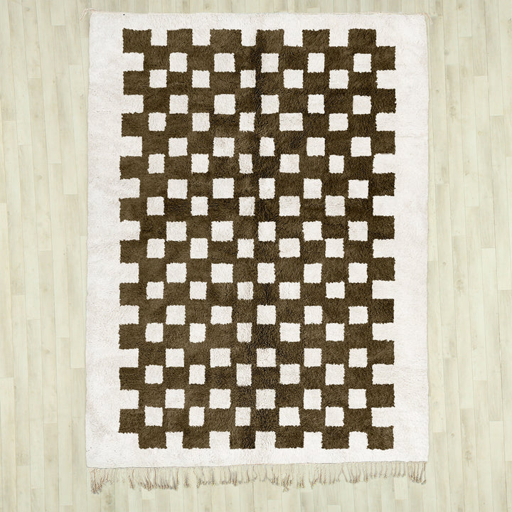 Custom Grey Moroccan Beni Ourain checkered rug