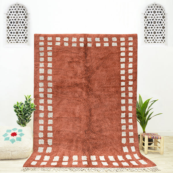 A Brown boho Moroccan Beni Ourain checkered rug