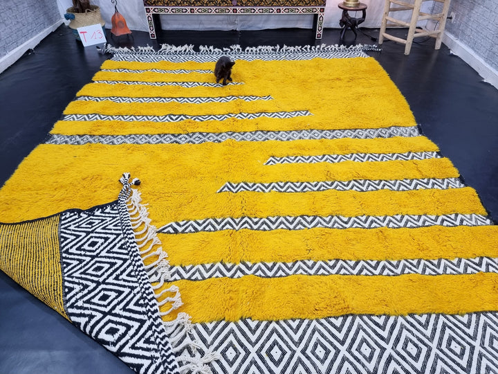 UNIQUE BENIOURAIN RUG, Custom Handmade Rug, Moroccan Rug, Mustard Rug, Sheep Wool Rug, Berber Rug, Tufted Rug, Navajo Fluffy Rug, Area Rug