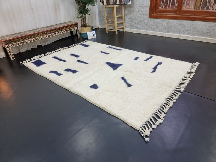 CUSTOM BENIOURAIN RUG, Moroccan Rug, White  Navy Blue Rug, Wool Handwoven Rug, Handmade Rug, Area Rug, Berber Rug, Abstract Rug, Tribal Rug