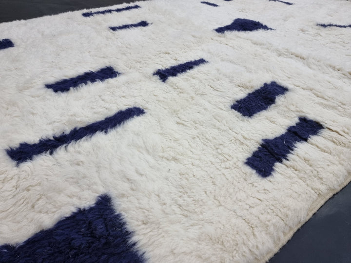 CUSTOM BENIOURAIN RUG, Moroccan Rug, White  Navy Blue Rug, Wool Handwoven Rug, Handmade Rug, Area Rug, Berber Rug, Abstract Rug, Tribal Rug