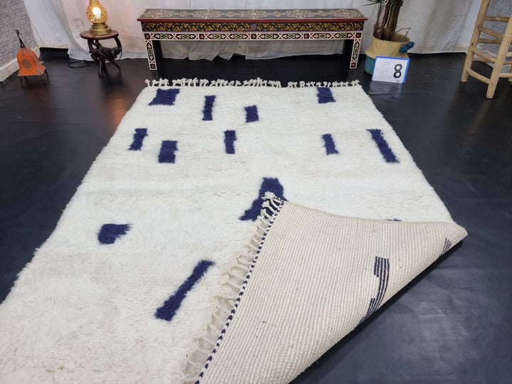 CUSTOM BENIOURAIN RUG, Moroccan Rug, White  Navy Blue Rug, Wool Handwoven Rug, Handmade Rug, Area Rug, Berber Rug, Abstract Rug, Tribal Rug