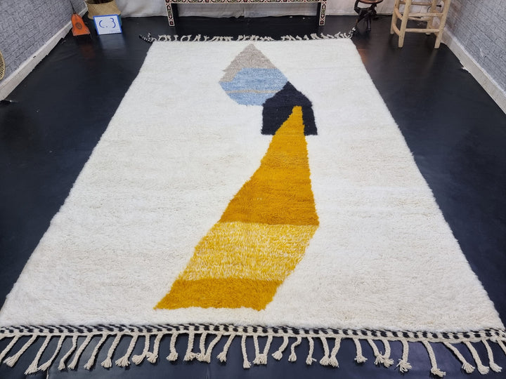 AMAZING BENIOURAIN RUG, Handmade Wool Rug, Yellow  Blue Rug, Berber Rug, Abstract Rug, Custom Rug, Area Rug, Handwoven rug, Sheep Wool Rug