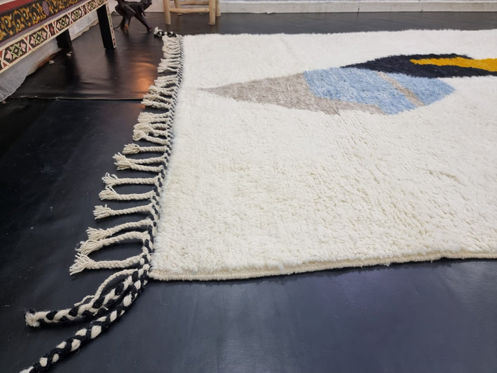 AMAZING BENIOURAIN RUG, Handmade Wool Rug, Yellow  Blue Rug, Berber Rug, Abstract Rug, Custom Rug, Area Rug, Handwoven rug, Sheep Wool Rug