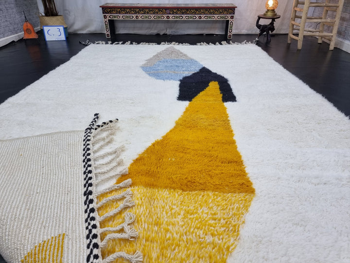 AMAZING BENIOURAIN RUG, Handmade Wool Rug, Yellow  Blue Rug, Berber Rug, Abstract Rug, Custom Rug, Area Rug, Handwoven rug, Sheep Wool Rug