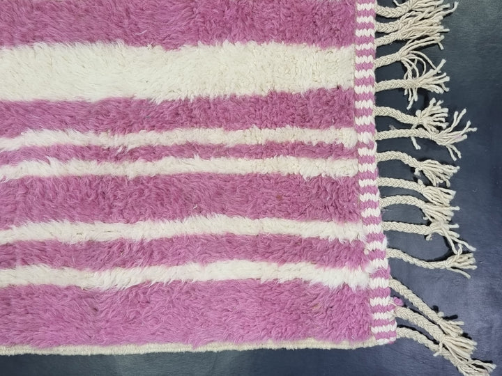 STUNNING PINK RUG, Handmade Striped Wool Rug For Your Living Room, Moroccan Inspired Berber Beni Rug, Pink Sheep Wool Handwoven Area Carpet