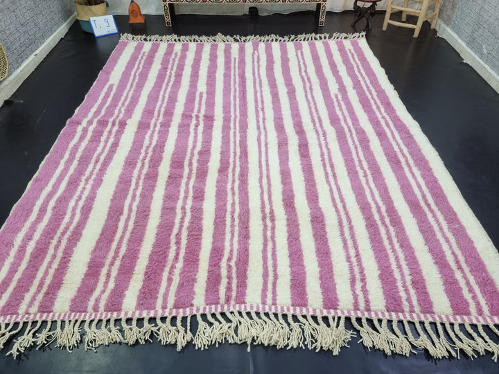 STUNNING PINK RUG, Handmade Striped Wool Rug For Your Living Room, Moroccan Inspired Berber Beni Rug, Pink Sheep Wool Handwoven Area Carpet