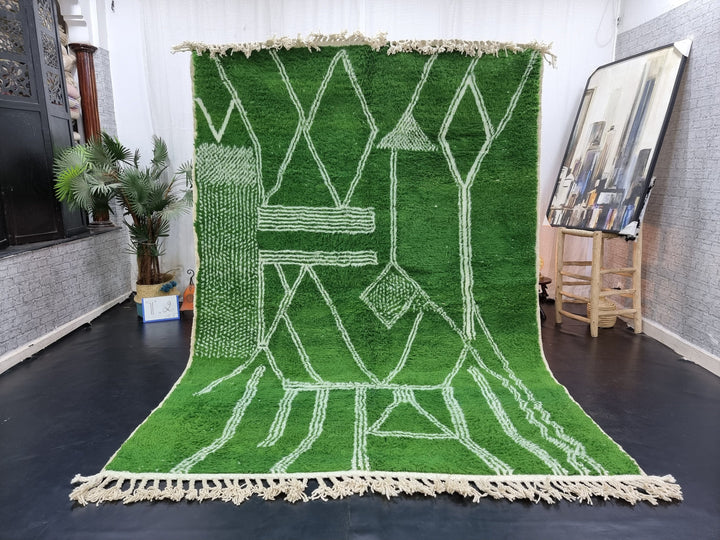 ARTISTIC GREEN RUG, Moroccan Green  White Rug for Your Living Room, Tribal HandWoven Rug From Wool of Sheep, Berber Abstract Plain Rug