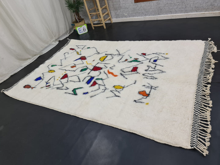 PRETTY HANDMADE RUG, Handmade Wool Rug, White Wool Rug, Tribal Rug, Moroccan Berber Rug, Sheep Wool Rug, Abstract Rug, Azilal Rug, Area Rug