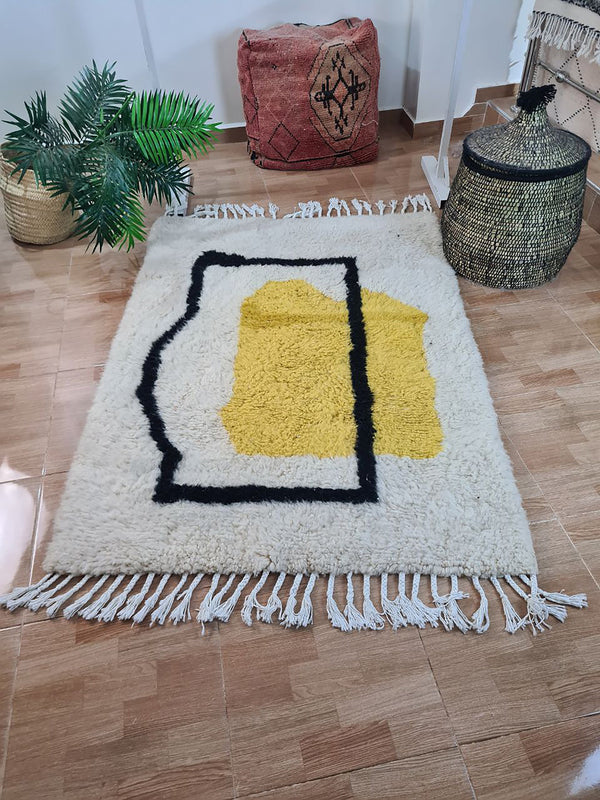 UNIQUE small berber rug, Handmade Rug , 3x5ft Moroccan Rug, 3x5ft Rug, Beniourain Wool Rug, Geometric Rug, Handwoven Rug, Area Rug