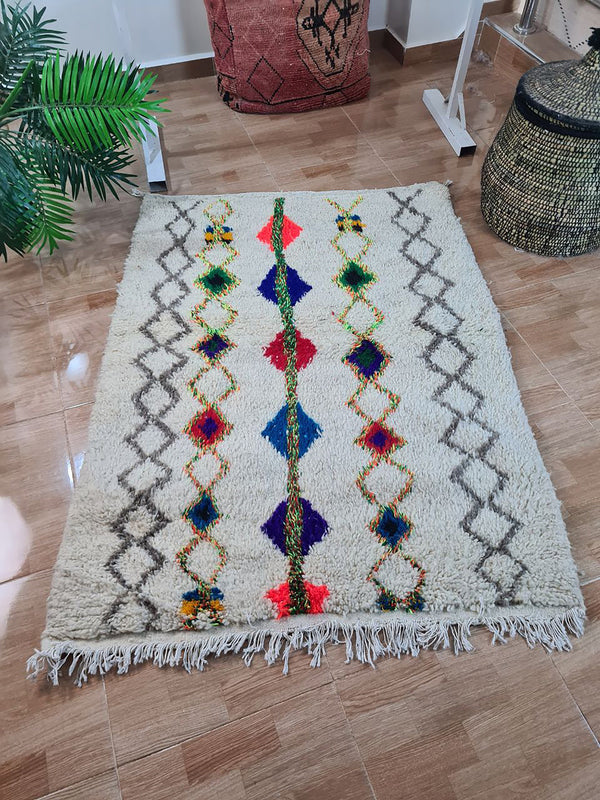 UNIQUE small berber rug, Handmade Rug , 3x5ft Moroccan Rug, 3x5ft Rug, Beniourain Wool Rug, Geometric Rug, Handwoven Rug, Area Rug