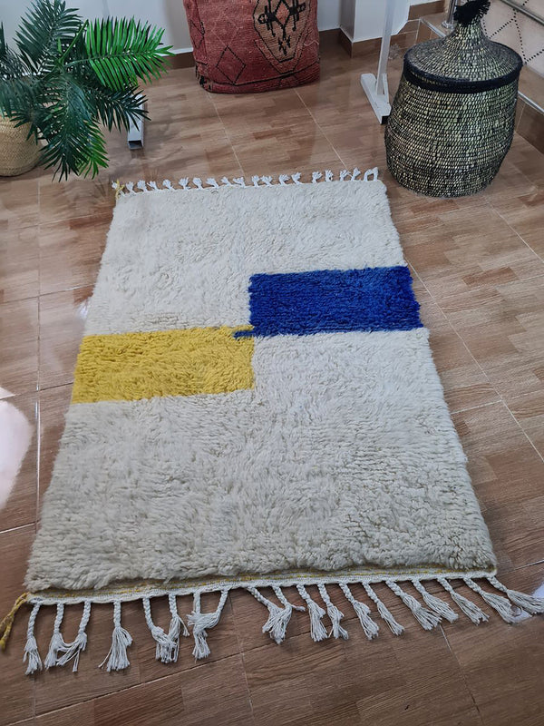 UNIQUE small berber rug, Handmade Rug , 3x5ft Moroccan Rug, 3x5ft Rug, Beniourain Wool Rug, Geometric Rug, Handwoven Rug, Area Rug